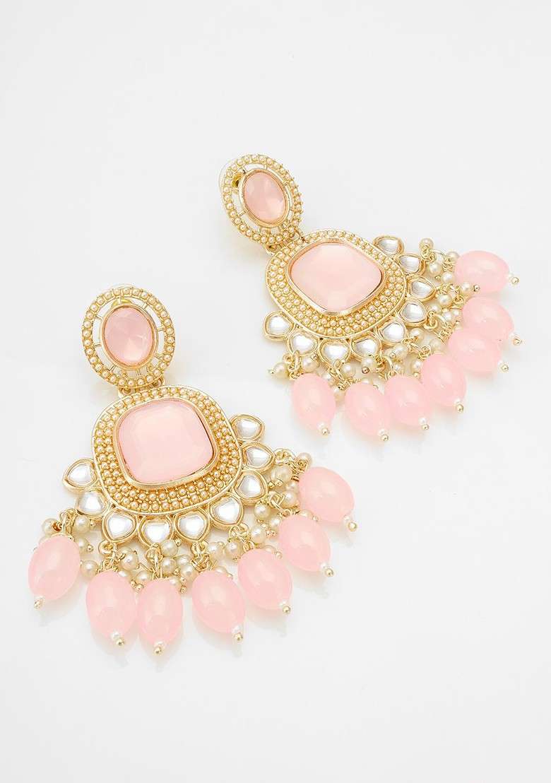 Gold Plated Kundan Studded And Pearl Beaded Chandbalis - Indya