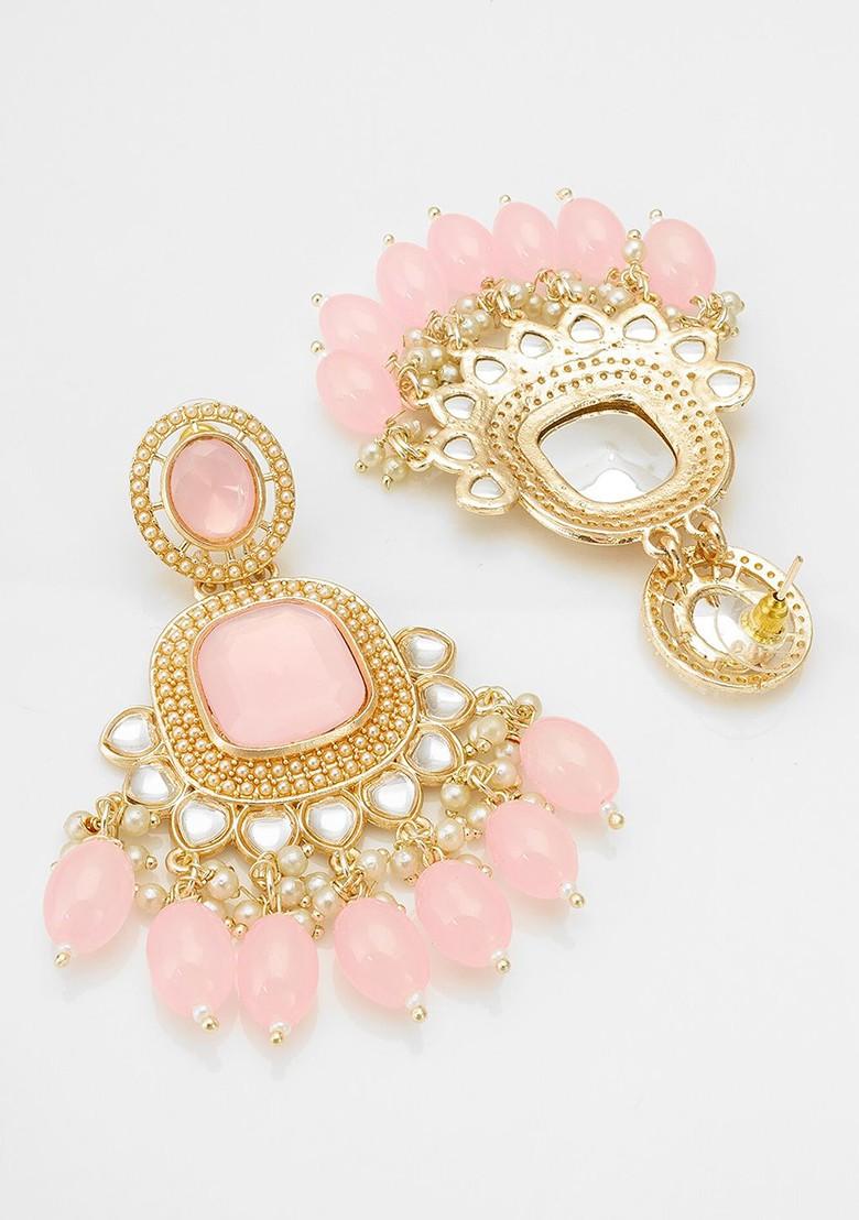 Gold Plated Kundan Studded And Pearl Beaded Chandbalis