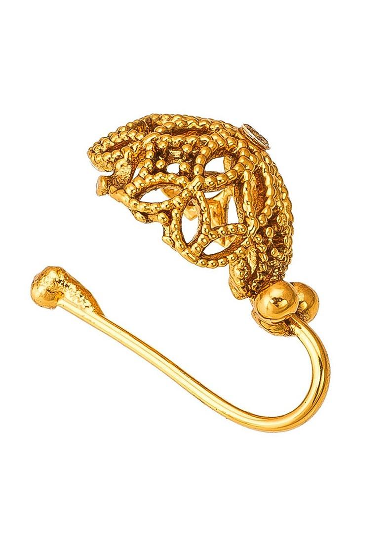 Gold Plated White Ad And Ruby Studded Stud Nose Pin