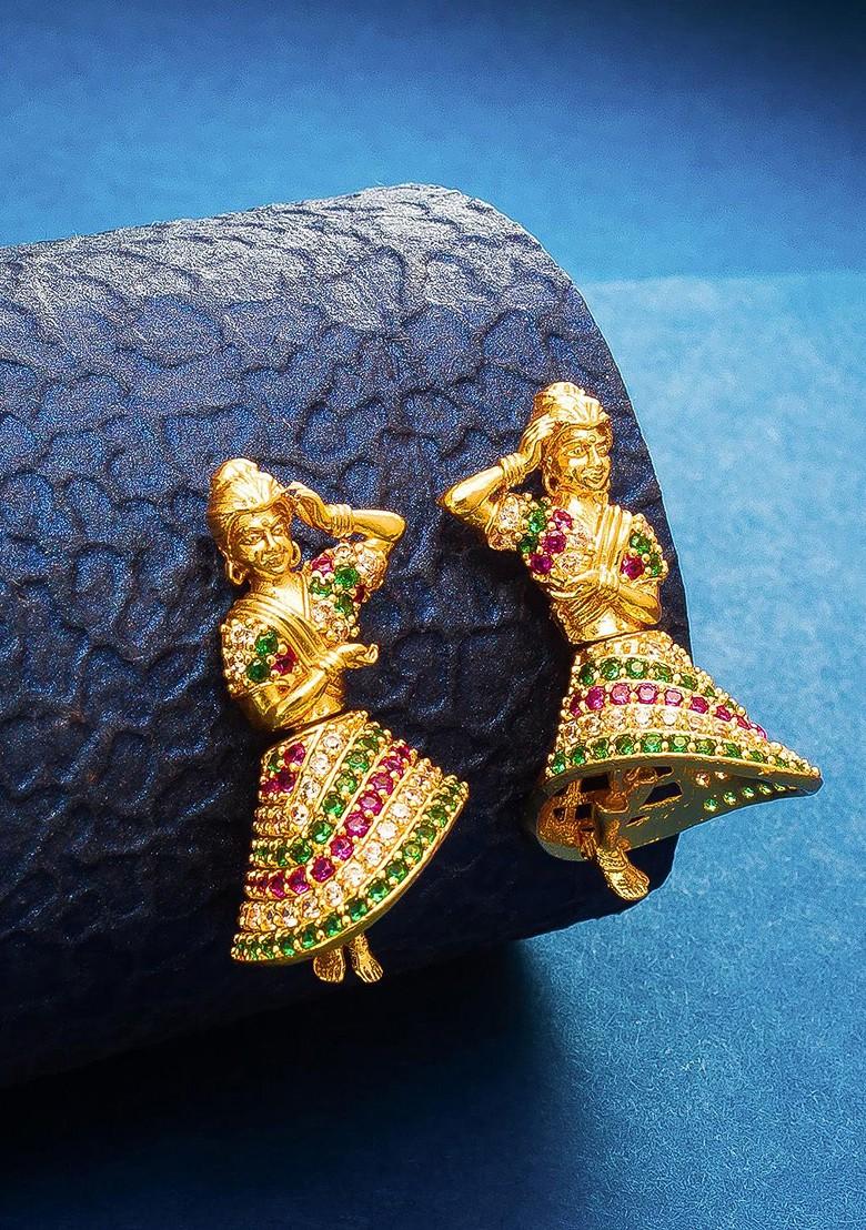 Gold Plated Ad Studded Contemporary Jhumkas