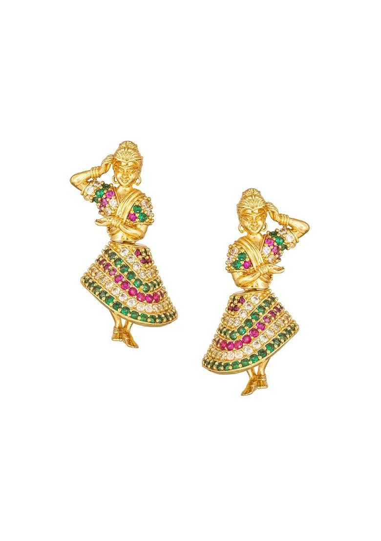 Gold Plated Ad Studded Contemporary Jhumkas