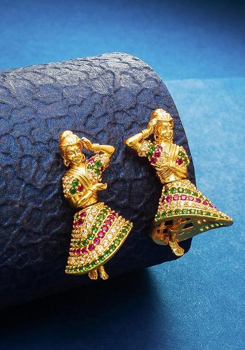 Gold Plated Ad Studded Contemporary Jhumkas