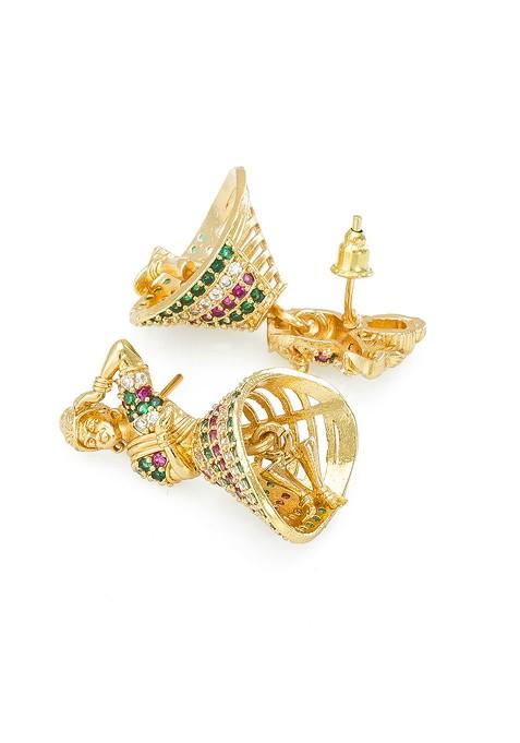 Gold Plated Ad Studded Contemporary Jhumkas
