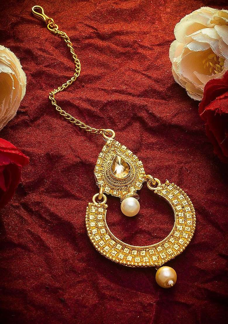Gold Toned American Diamond Maangtikka - Indya