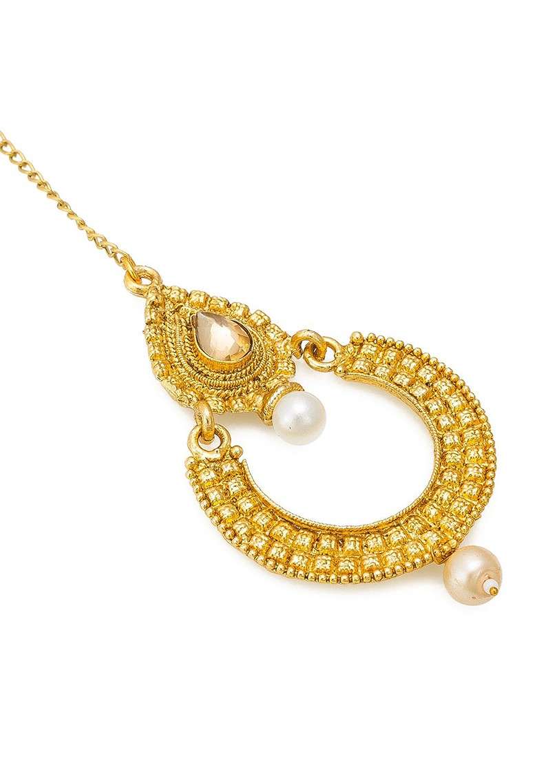 Gold Toned American Diamond Maangtikka - Indya