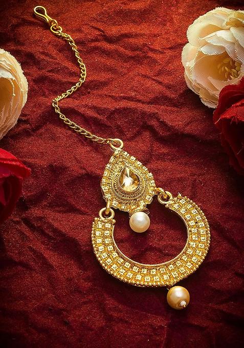 Gold Toned American Diamond Maangtikka