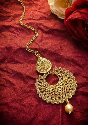 Gold Toned American Diamond Maangtikka