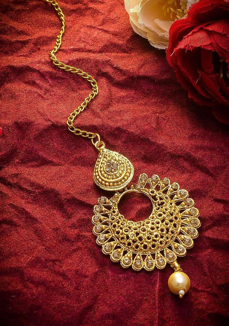 Gold Toned American Diamond Maangtikka - Indya