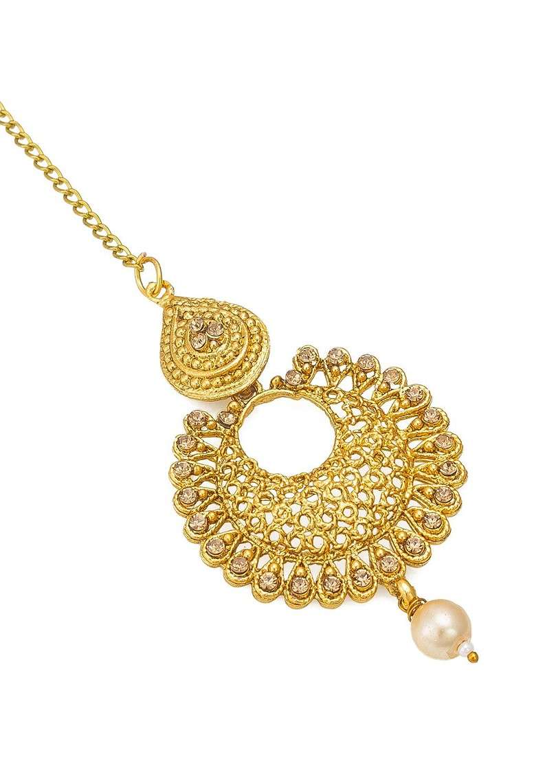 Gold Toned American Diamond Maangtikka - Indya