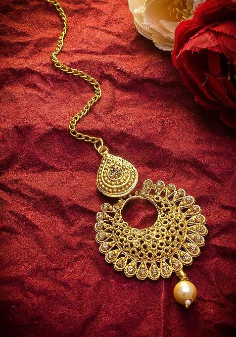 Gold Toned American Diamond Maangtikka