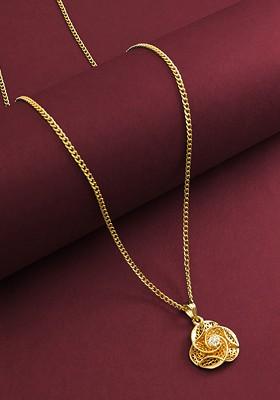 Gold Plated Stone Studded Flower Shaped Pendant With Chain