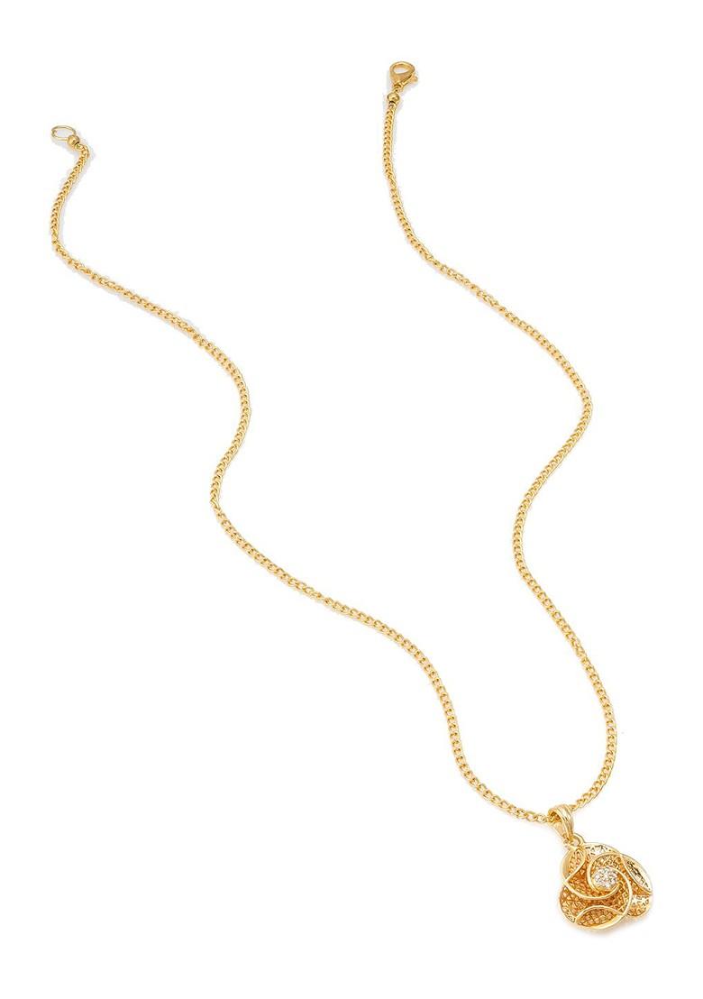 Gold Plated Stone Studded Flower Shaped Pendant With Chain