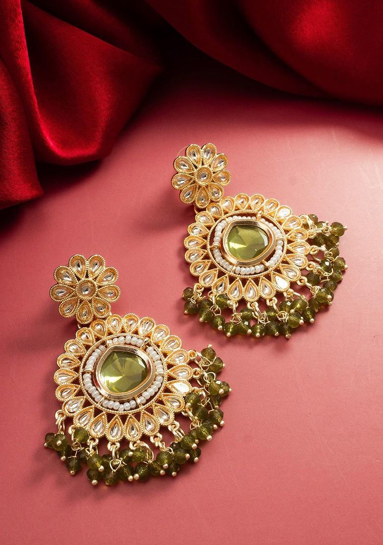 Gold Plated Pearl Kundan Studded Geometric Chandbalis