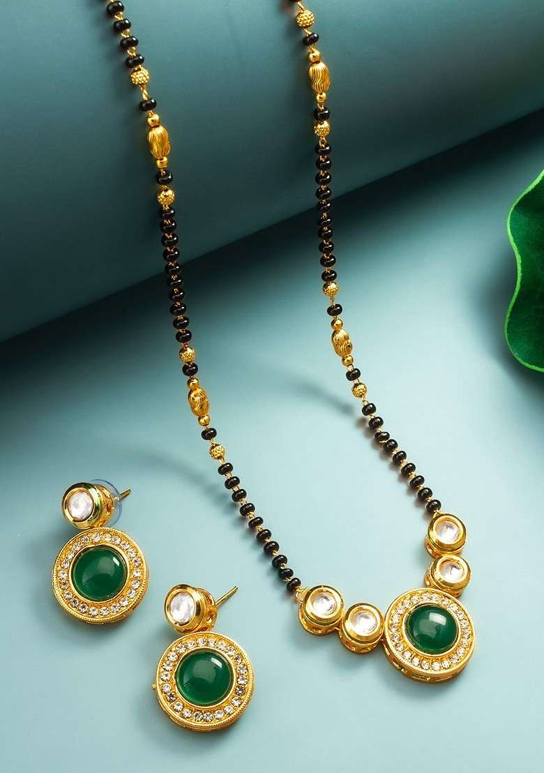 Gold Plated Kundan Stone Studded And Beaded Mangalsutra - Indya