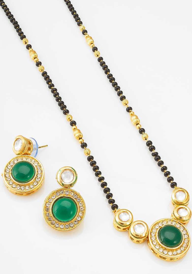 Gold Plated Kundan Stone Studded And Beaded Mangalsutra - Indya
