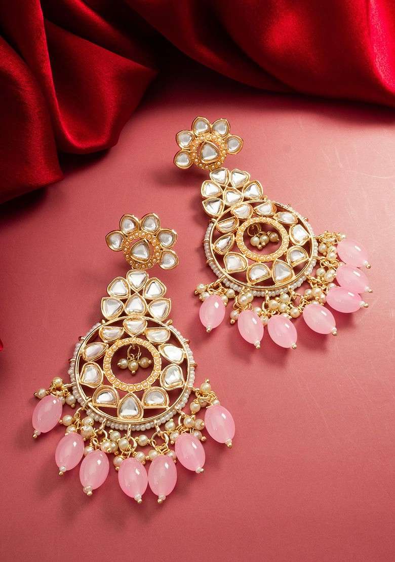 Gold Plated Kundan Studded And Pearl Beaded Chandbalis - Indya