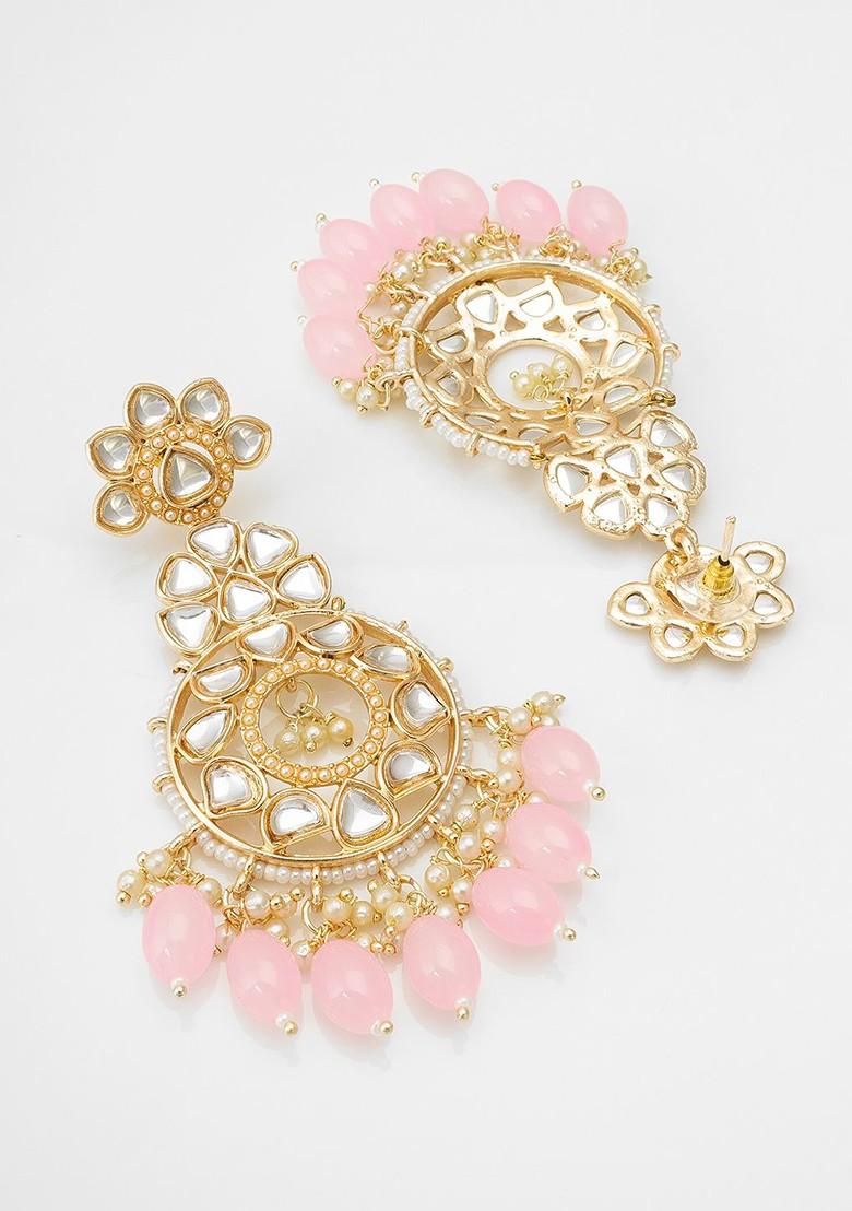 Gold Plated Kundan Studded And Pearl Beaded Chandbalis