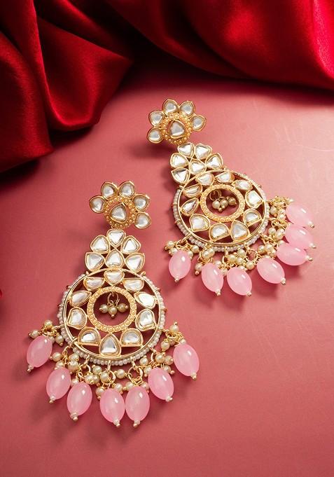 Gold Plated Kundan Studded And Pearl Beaded Chandbalis