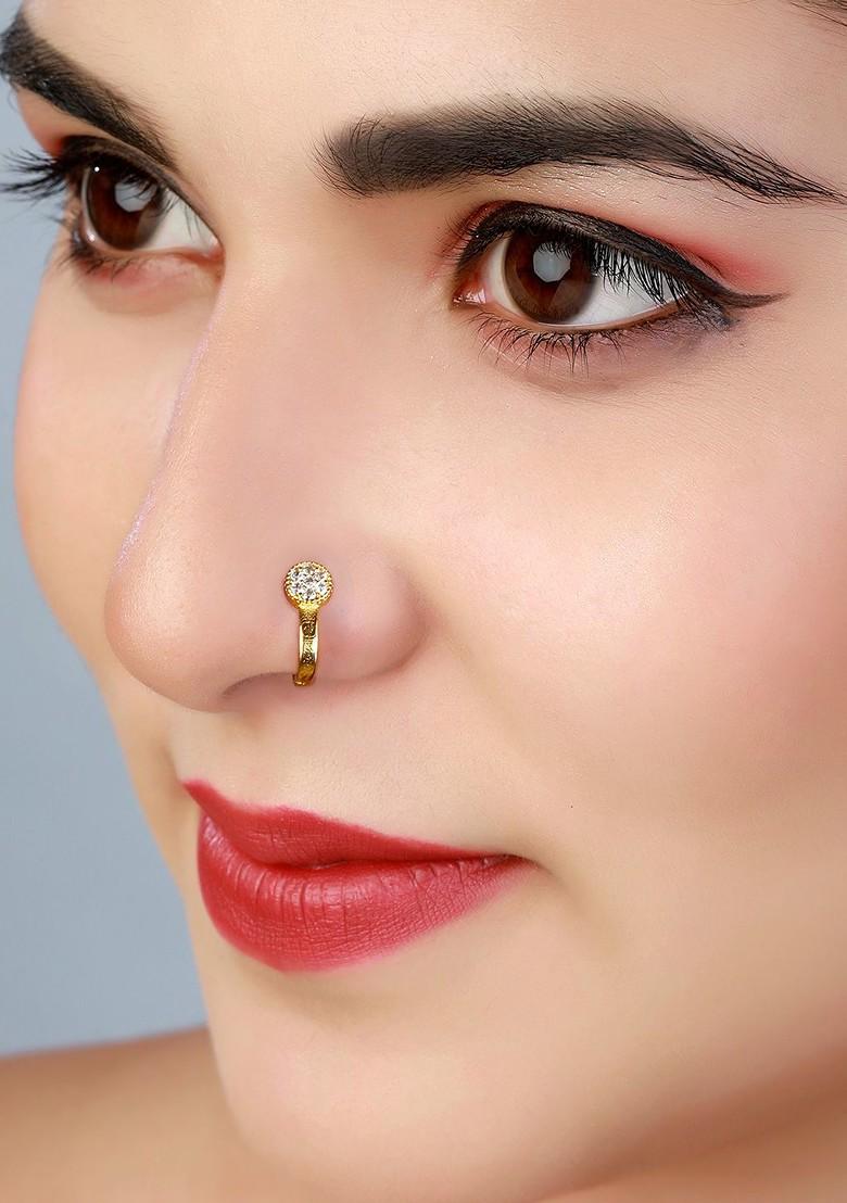 Gold Toned And Pink Ad Studded And Beaded Nathani Nosepin