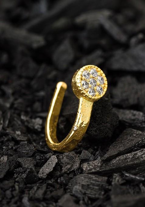 Gold Toned And Pink Ad Studded And Beaded Nathani Nosepin