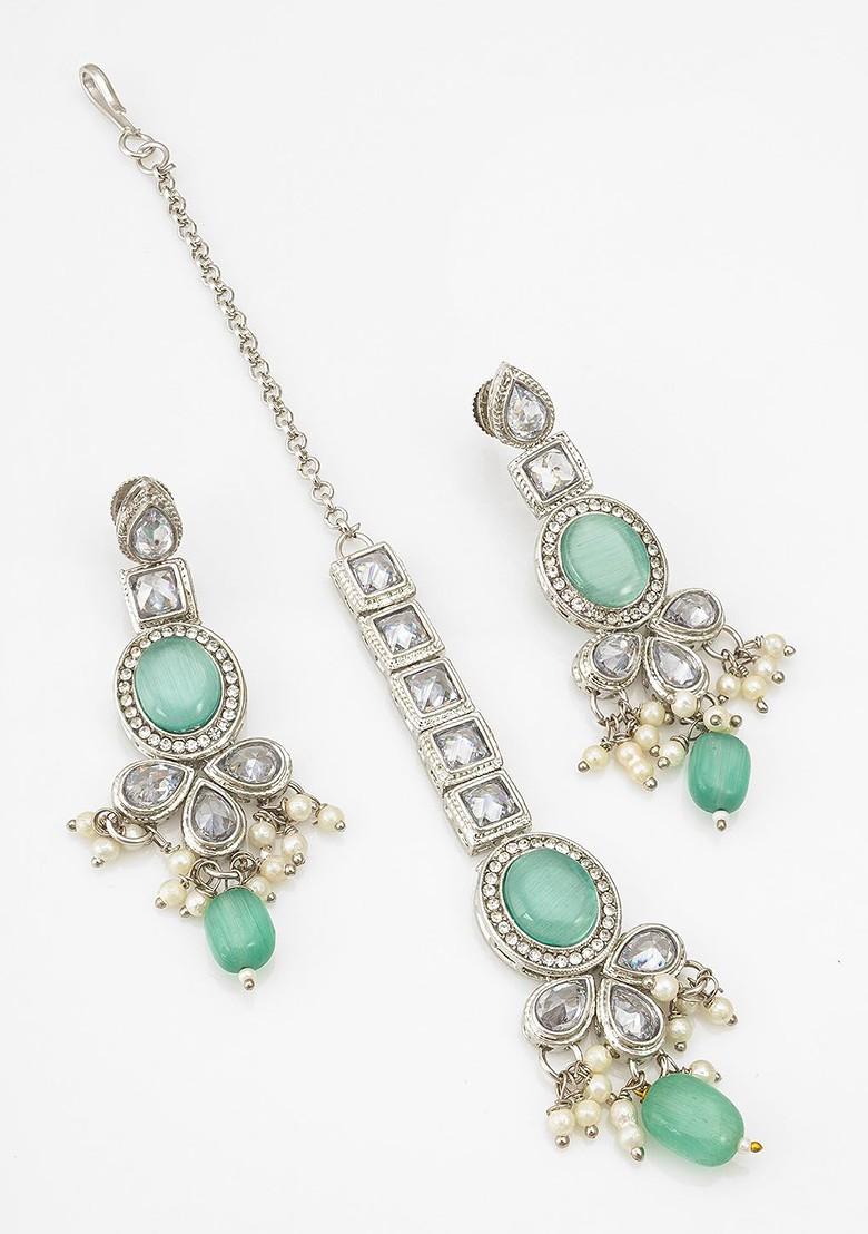 Silver Silver Plated Stone Studded Jewellery Set