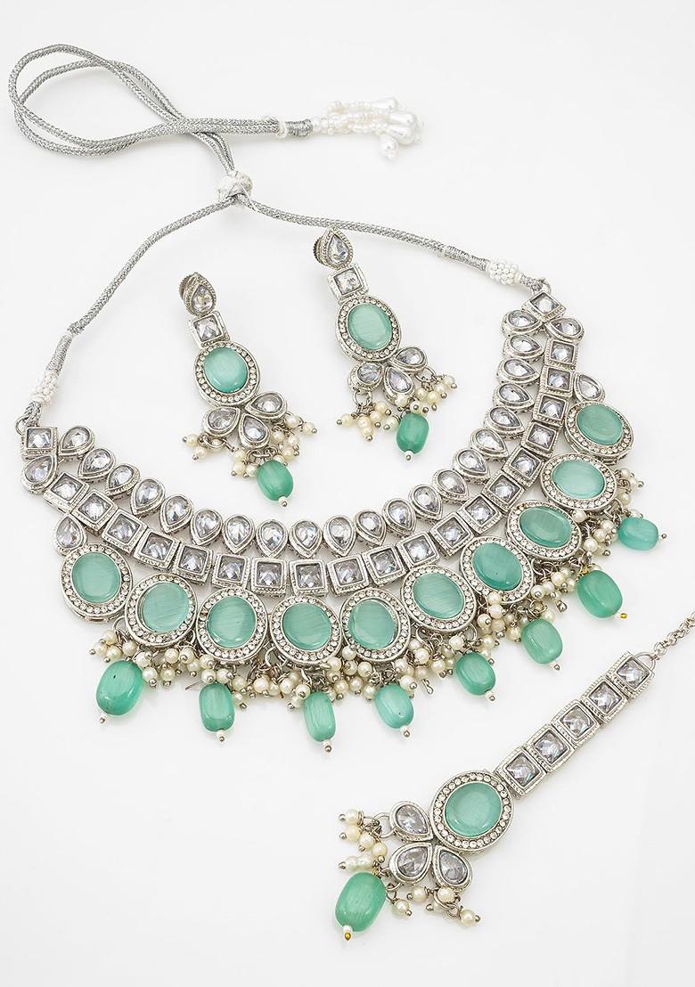 Silver Silver Plated Stone Studded Jewellery Set