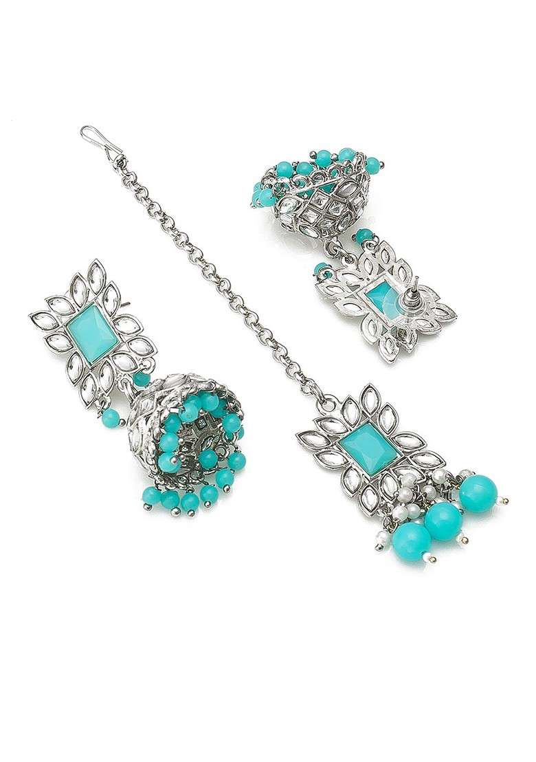 Silver Women German Oxidised Tribal Silver Pearl And Stones Choker Jewellery Set - Indya