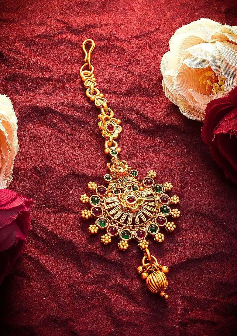 Gold Toned American Diamond Maangtikka - Indya