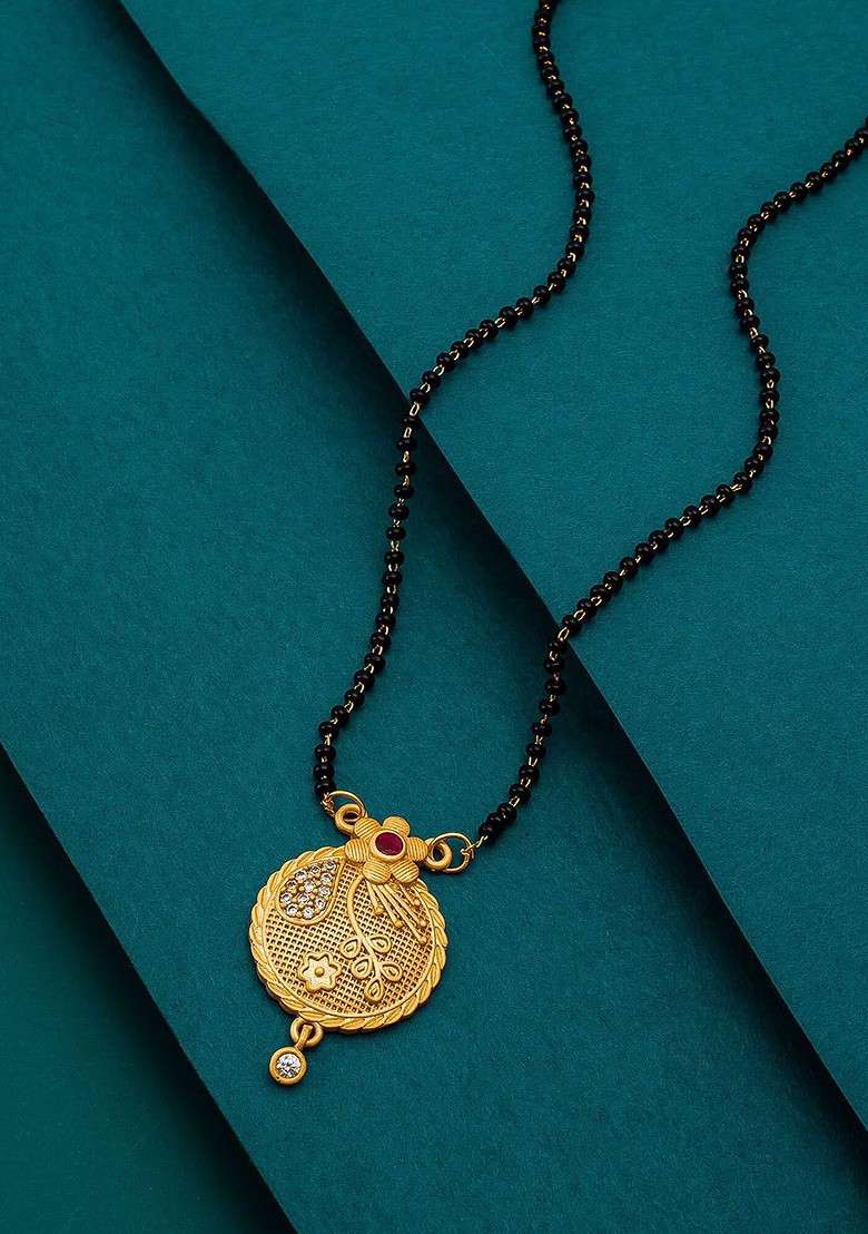 Gold Plated Black Beaded Mangalsutra - Indya