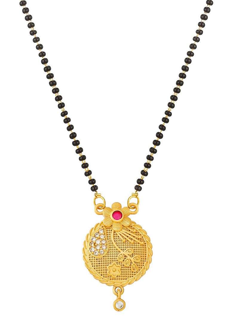Gold Plated Black Beaded Mangalsutra - Indya