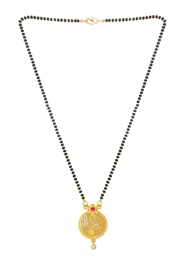 Gold Plated Black Beaded Mangalsutra - Indya