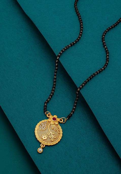 Gold Plated Black Beaded Mangalsutra