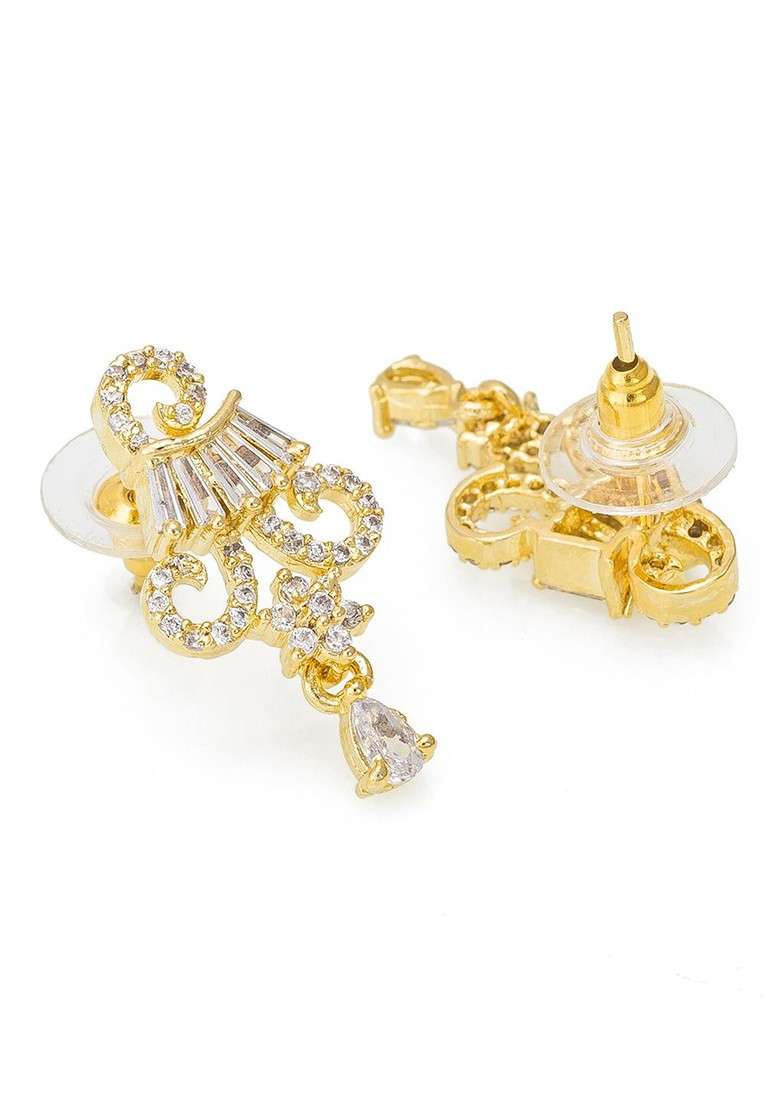 Gold Plated Black And White Ad Studded And Beaded Mangalsutra With Earrings - Indya