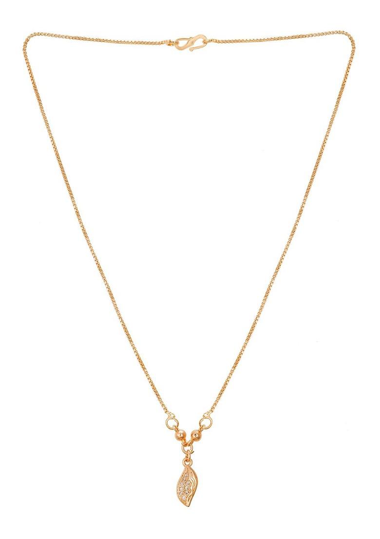 Gold Plated White Stone Studded And Beaded Mangalsutra