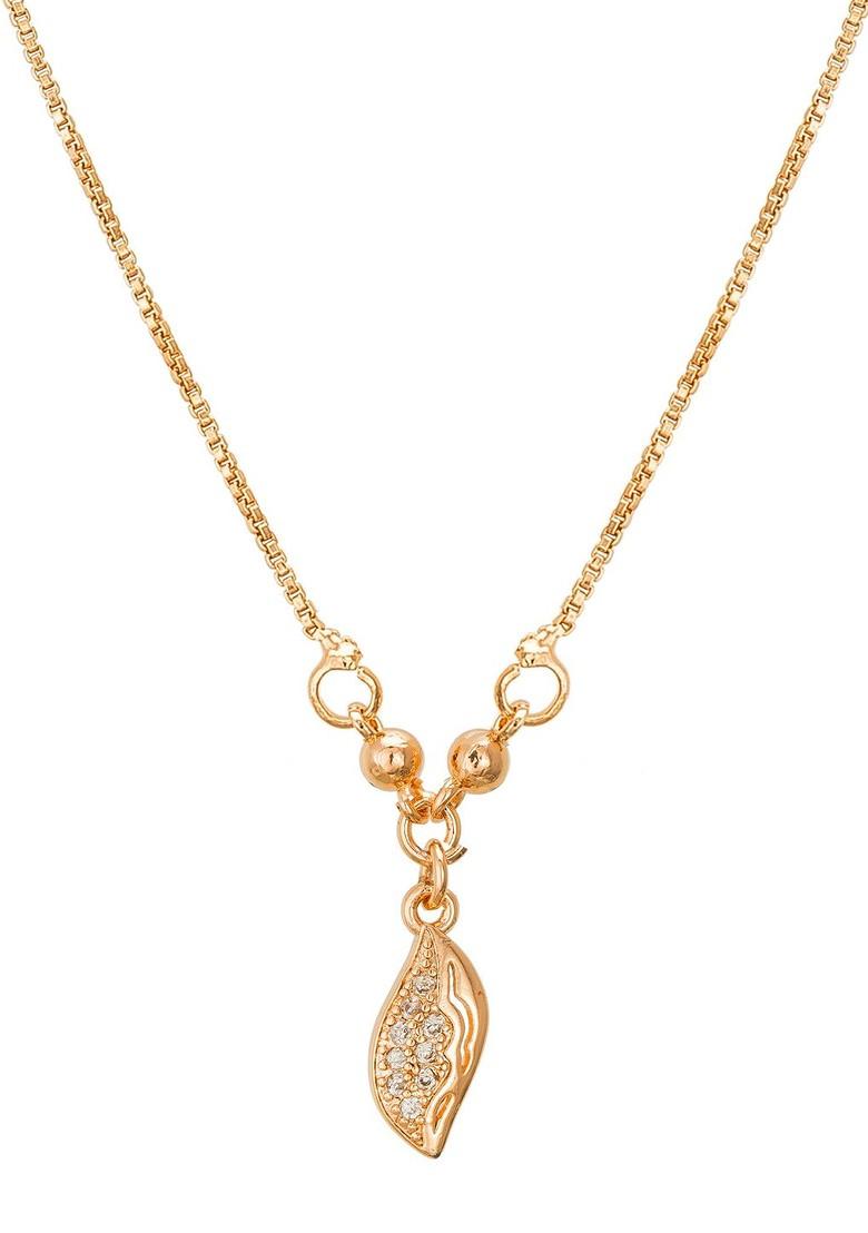 Gold Plated White Stone Studded And Beaded Mangalsutra