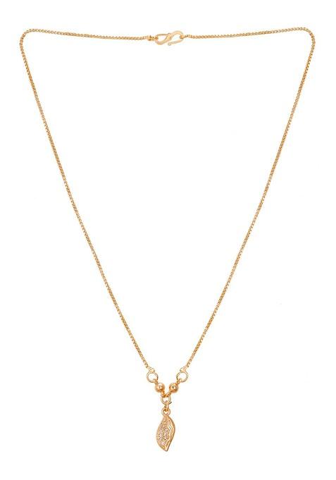 Gold Plated White Stone Studded And Beaded Mangalsutra