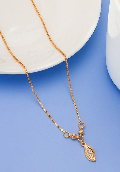 Gold Plated White Stone Studded And Beaded Mangalsutra