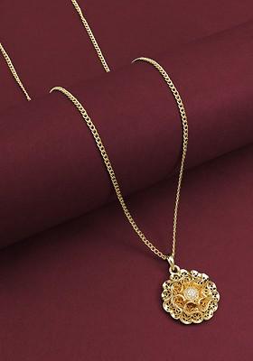 Gold Plated Stone Studded Pendant With Chain