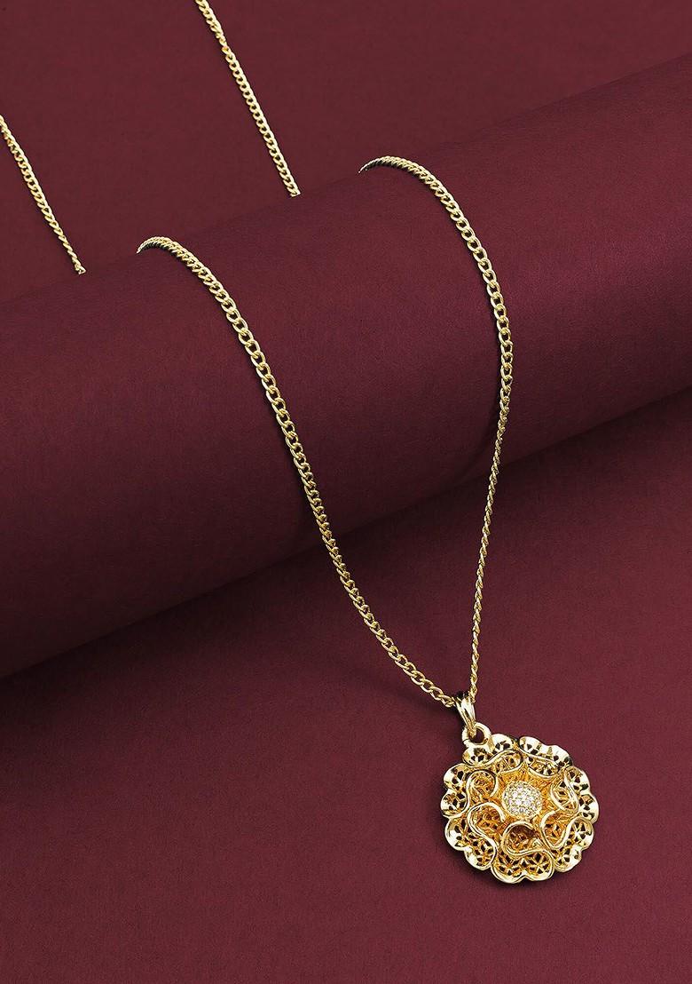 Gold Plated Stone Studded Pendant With Chain