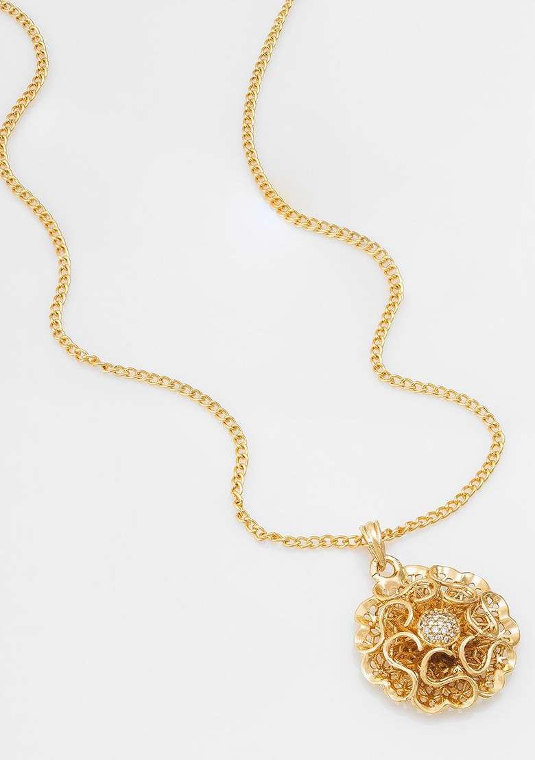 Gold Plated Stone Studded Pendant With Chain - Indya