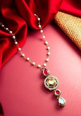 Gold Plated Artificial Beads And Stones Minimal Necklace