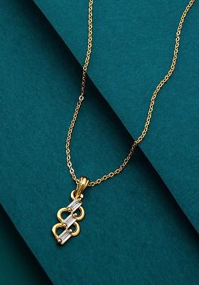 Gold Toned Artificial Stones Studded Pendant With Chain