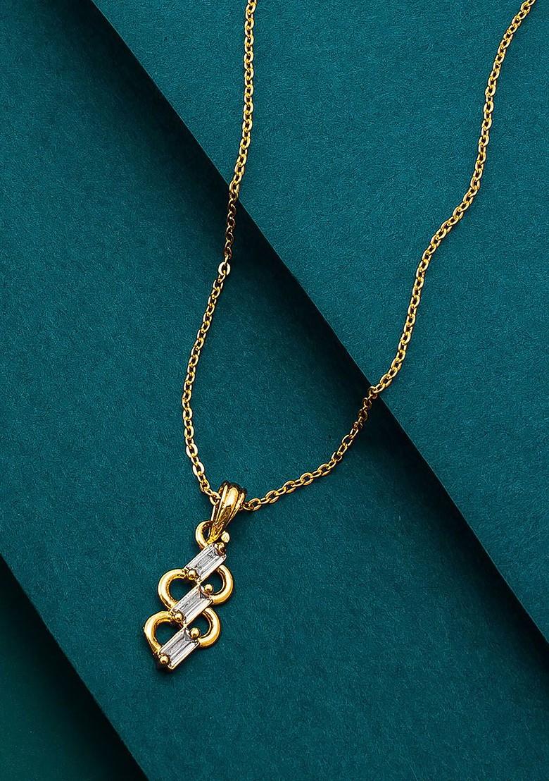 Gold Toned Artificial Stones Studded Pendant With Chain