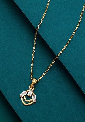 Gold Toned Artificial Stones Studded Pendant With Chain