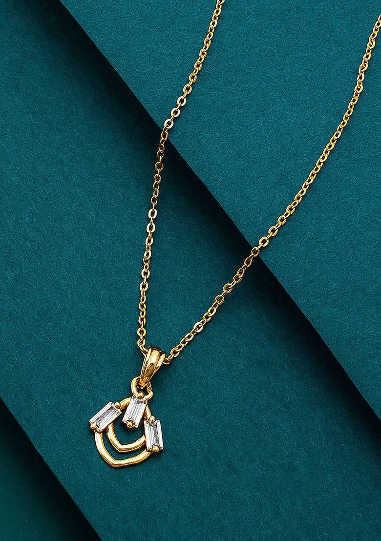 Gold Toned Artificial Stones Studded Pendant With Chain - Indya