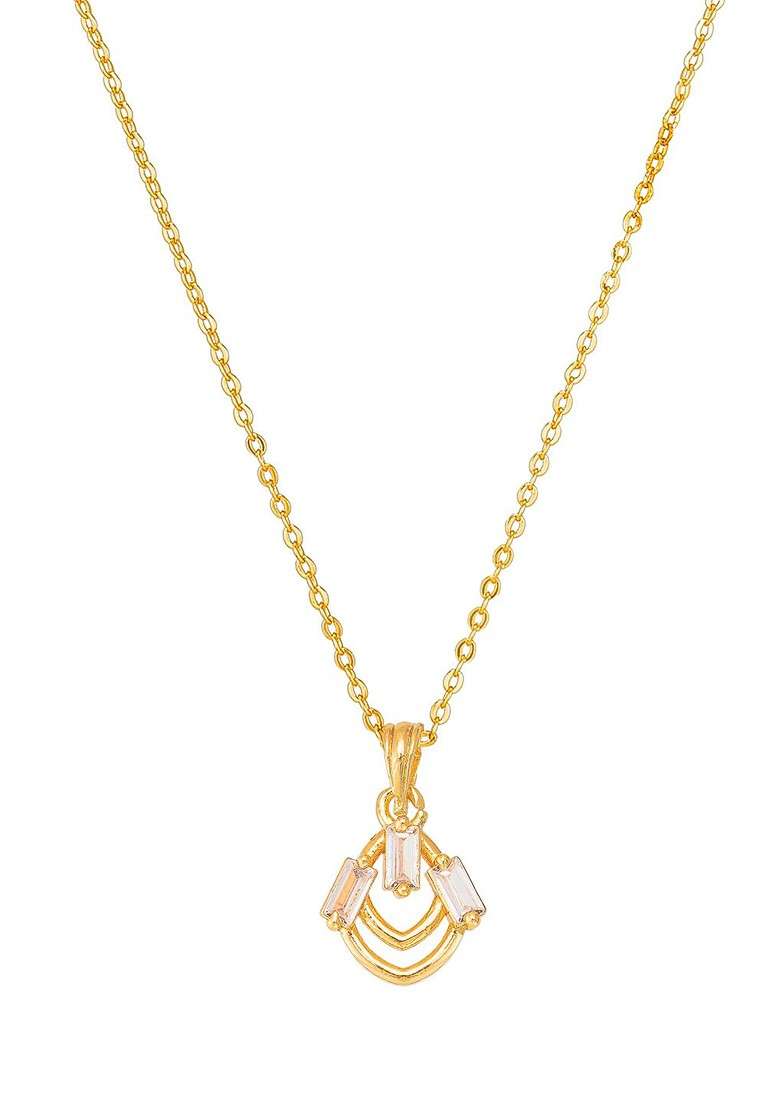 Gold Toned Artificial Stones Studded Pendant With Chain - Indya