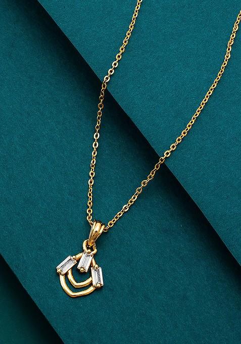 Gold Toned Artificial Stones Studded Pendant With Chain