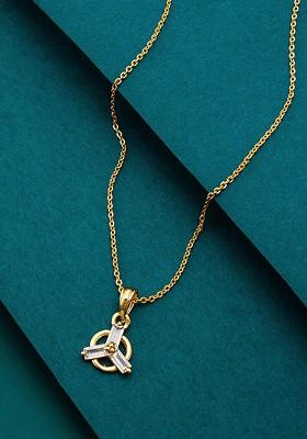 Gold Toned Artificial Stones Studded Pendant With Chain