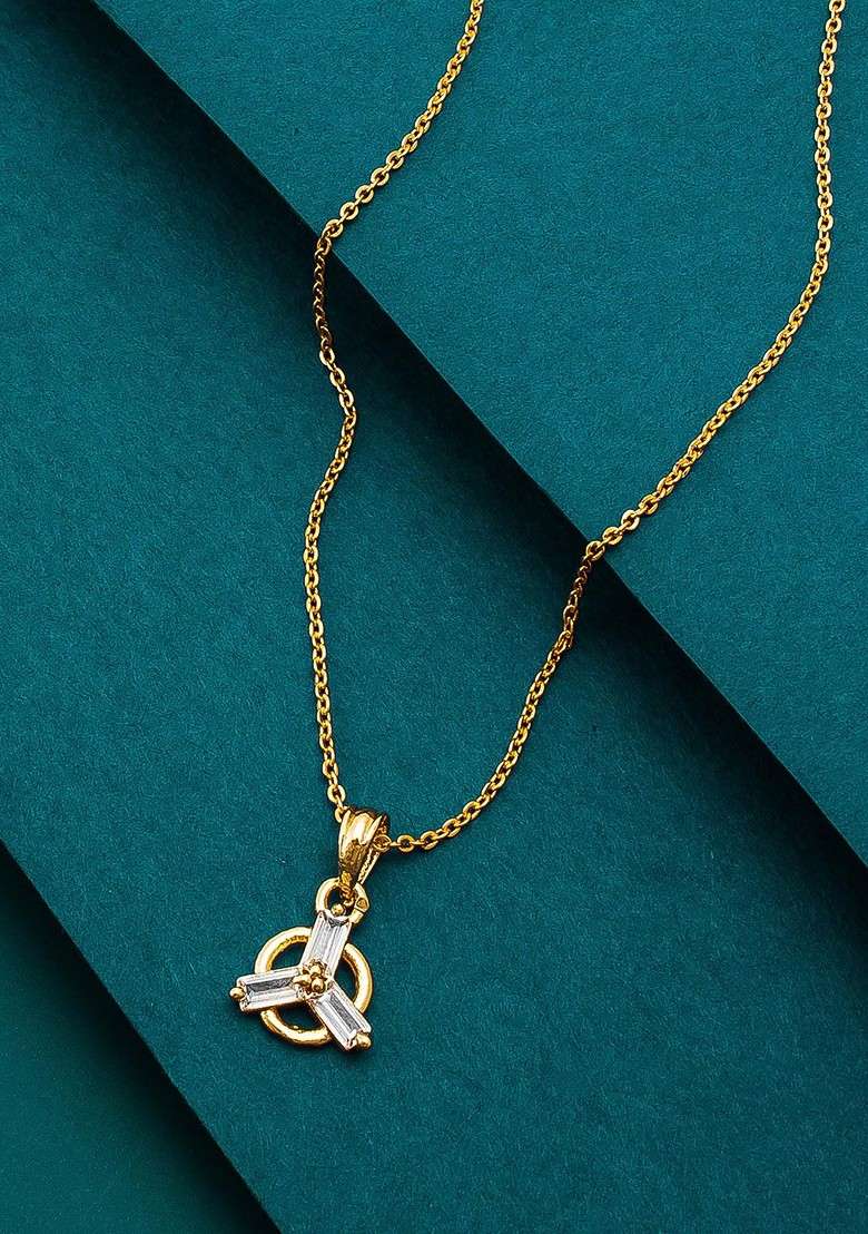 Gold Toned Artificial Stones Studded Pendant With Chain - Indya