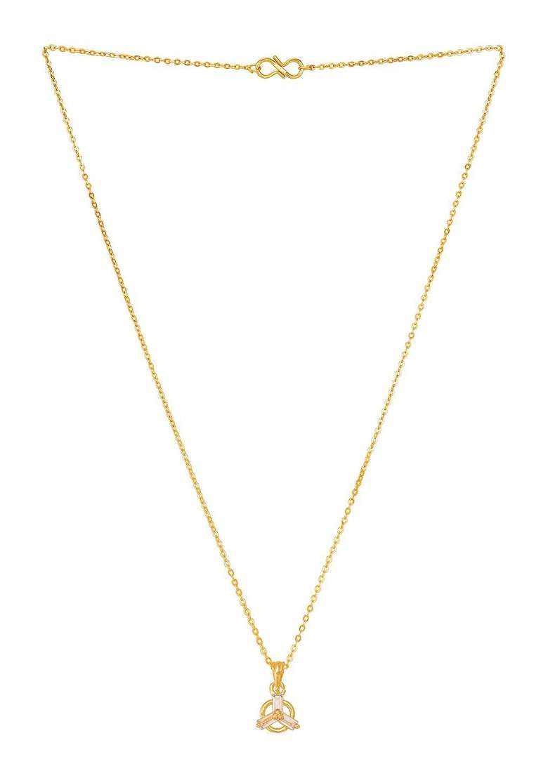 Gold Toned Artificial Stones Studded Pendant With Chain - Indya